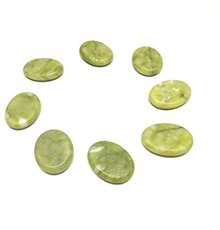 Windfulogo 8Pcs Hot Massage Stones Set Natural Green Jade Heated Warmer Stone for Spa Massage 1.18 x 1.57 in(3x4cm)