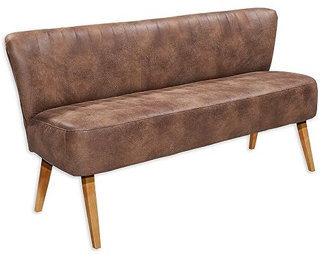 Stella Trading MARCEL Esszimmerbank mit Rückenlehne, Massivholz Füßen und Microvelours Bezug, Hellbraun - Bequeme 3-Sitzer Sitzbank mit gefedertem Sitz - 184 x 87 x 66 cm (B/H/T)