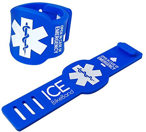 TUFF LUV Fahrrad-Band Silikon S.O.S Emergency Contact Information Sicherheits-Armband für Ihr Fahrrad/Zyklus - Blau