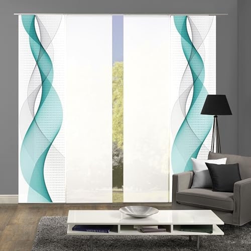 Home Fashion 4er-Set Schiebegardinen OPALIA, 4X 245 x 60 cm inkl. Zubehör, Farbe:türkis