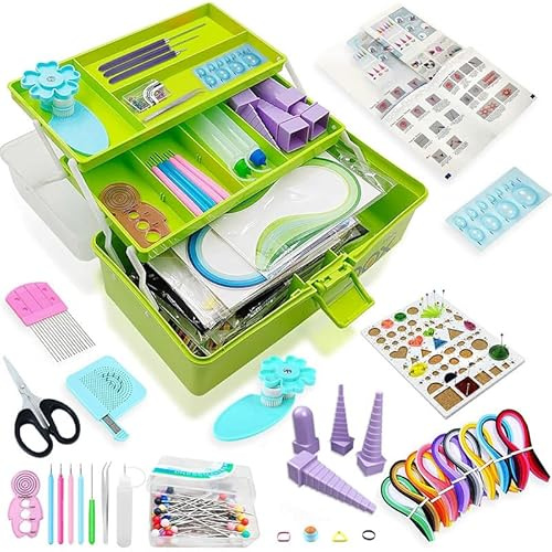 Syzopq Paper Quilling Kit for Beginners and Adults with Quilling Instructions, Storage Box (Green Box)