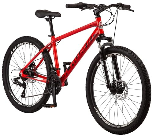 Schwinn High Timber ALX Mountain Bike for Adult Men Women, 26-Inch Wheels, 21-Speeds, Front Suspension, Aluminum Frame, Mechanical Disc Brakes, Red