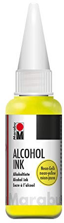 Marabu 12160059321 - Alcohol Ink neon gelb, 20 ml, Alkoholtinte, für Fluid Art, Resin Art und Epoxidharz, für nicht saugende Untergründe, beschichtetes Spezialpapier, Metall, Keramik und Glas