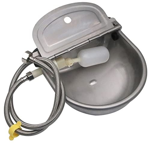 304 Stainless Steel Automatic Livestock Waterer with Float Valve and 39 inch Water Hose(one end 3/4''), Automatic Animal Water Bowl for Dogs,Horse,Calf,Chicken,Goat, Livestock Horse Waterer Dispenser
