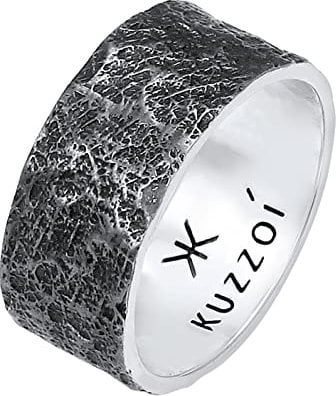 Kuzzoi Herrenring (10 mm) Massiv Handgeschmiedet, Bandring für Männer aus 925 Sterling Silber, Cooler Silberring im Used Look, Ring mit rustikaler Struktur oxidiert, Ringgröße 62, 0609652220_62
