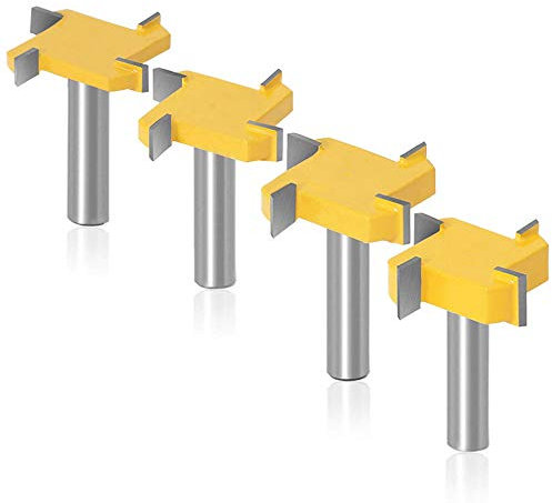 Mesee 4 Pieces CNC Spoilboard Surfacing Router Bits, 1/2 Inch Shank 4-Wings Rabbet Slot Router Bit Set Surface Slab Flattening Slotting Cutter Woodworking Planer Grooving Milling Cutting Tools