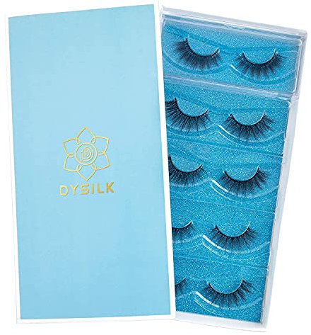DYSILK Falsche Wimpern, Nerzwimpern, 5 Paar, 6D-Wimpern, Kunstnerzwimpern, weich, flauschig, natürlicher Look, lange Wimpern, weich, wiederverwendbar, 15,2 mm