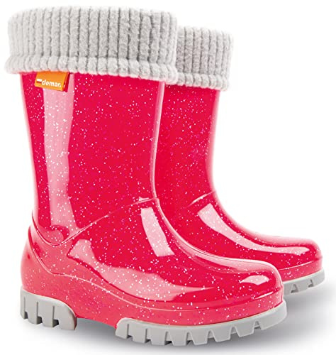 DEMAR. Kinder Gummistiefel gefüttert Twister LUX 0406G Rot glänzend Glitzer