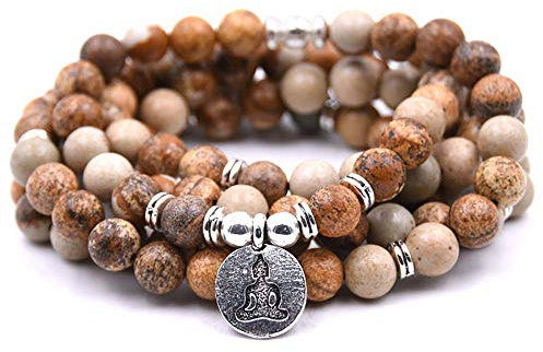 Self-Discovery Natur, 108 Perlen, Mala, Armband, Halskette, Schmuck, Meditation, mit Yoga-Charme, One Size, Stein
