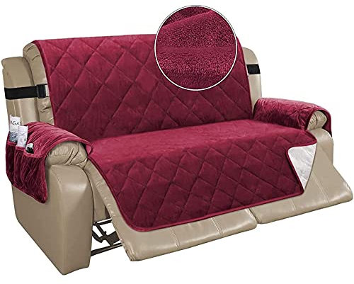 YSLLIOM Sesselschoner für Fernsehsessel Relaxsessel, Sesselschoner mit Taschen Sesselauflage Relaxsessel Sesselüberwurf Wasserdicht Sesselschutz Sofaüberwurf (Zweisitzer (54 Zoll),rot)