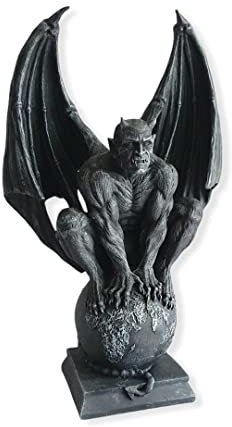 Joh.Vogler Dämonen Figur sitzt auf der Weltkugel, 30 cm, Totenkopf Deko, Dekofigur, Sammlerfigur