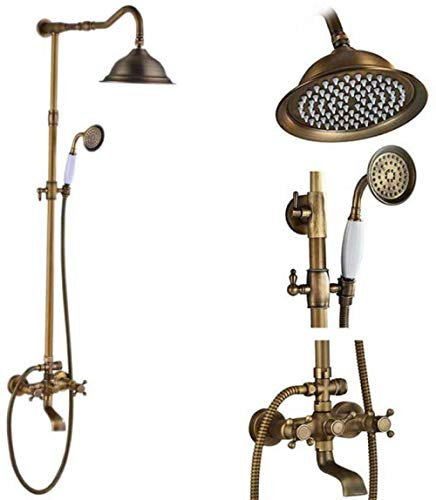 Wieoc Duschsysteme Antik Messing Doppelgriff Wandmontage Bad Dusche Wasserhahn Set mit Duschablage Bad Duscharmatur-G01