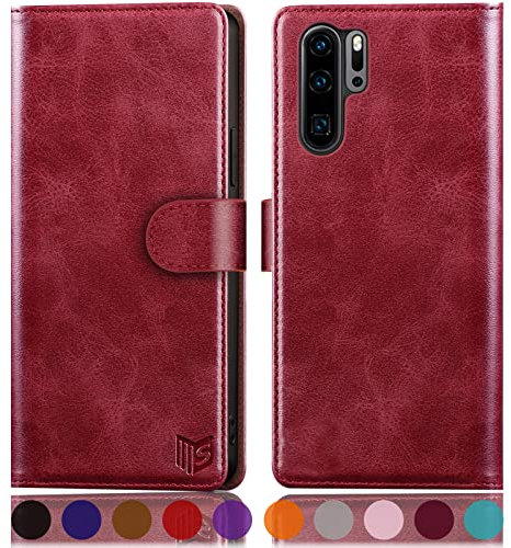 SUANPOT [RFID Schutz für Huawei P30 Pro Hülle PU Leder Handyhülle Lederhülle Klapphülle Kartenfach Flip Cover für Huawei P30 Pro Handy hülle Leather Wallet Phone Case Rot