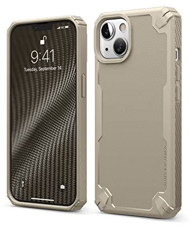 elago Armor Case Kompatibel mit iPhone 13 Hülle (6,1), Heavy-Duty Schutzhülle, Hochwertiges TPU, Karbonfaser-Textur, Robustes Design, Ganzkörperschutz, Stoßfeste Bumper-Abdeckung (Sand)