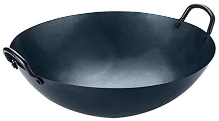 YYUINU Poêle wok en fer, grand wok en fer pour la maison et le commerce, wok en fer spécial pour cuisinier de restaurant, 34 cm