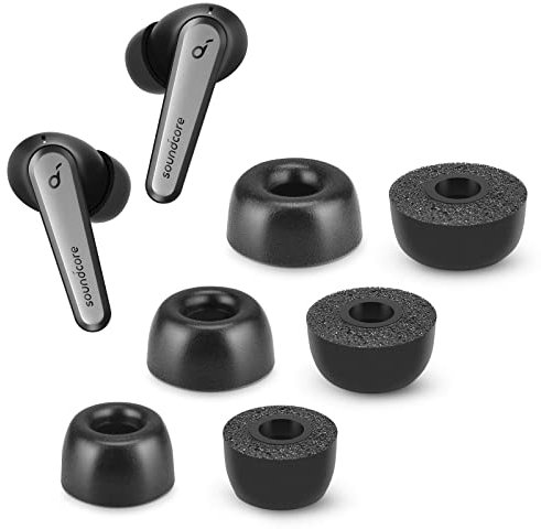 Memory Foam Tips für Soundcore Liberty Air 2 Pro, rutschfeste Ersatz-Ohrstöpsel für Anker True Wireless Kopfhörer, passt in die Ladehülle, 3 Paar (verschiedene Größen, schwarz)