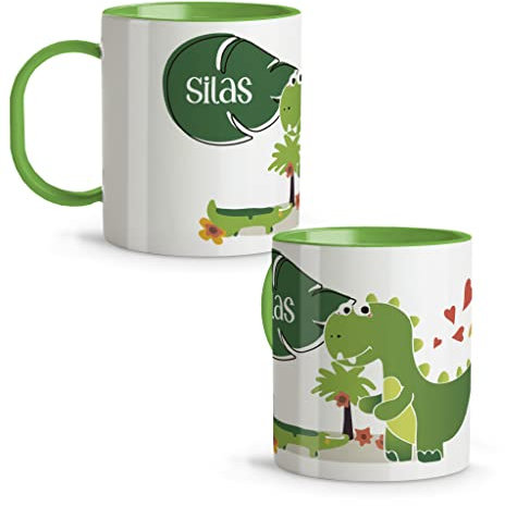 LolaPix Taza Desayuno. Taza Personalizada. Tazas Infantiles plástico. Regalo Personalizado. Tazas Originales para Regalar. Colores a elegir. Dino Cocodrilo Infantil