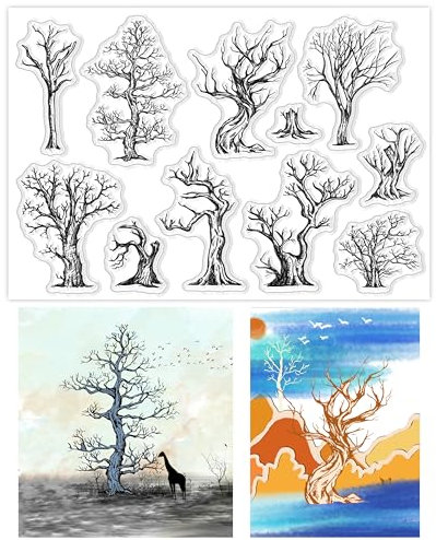 GLOBLELAND Zweige Hintergrund Klare Stempel für DIY Scrapbooking Dekoration Märchenbaum Halloween Transparente Silikonstempel zum Basteln von Karten Fotoalbum Dekoration