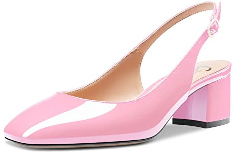 Castamere Donna Chunky Blocco Basso Gattini Tacco Heel Chiusa Quadrata Punta Slingback Pumps Clear Cute Dress Slip-on Sandali 5 CM Heels Rosa 41 EU