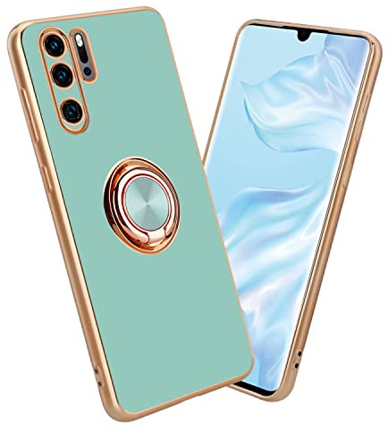 Cadorabo Hülle kompatibel mit Huawei P30 PRO Schutzhülle TPU Silikon Case mit Ring Design mit Kameraschutz Slim Kratzfest Weiche Gummi mit Rundumschutz Case Hülle für Huawei P30 PRO in Türkis