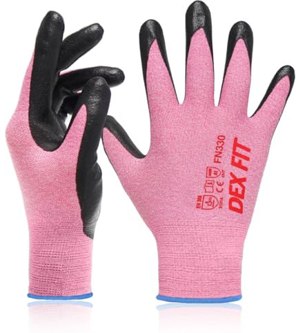 DEX FIT FN330 Guanti da Lavoro Rivestiti in Nitrile - Vestibilità 3D-Comfort, Presa Salda, Sottili e Traspiranti, Compatibili con Touchscreen, Protettivi, Lavabili; Rosa 9 (L) 1 Paio