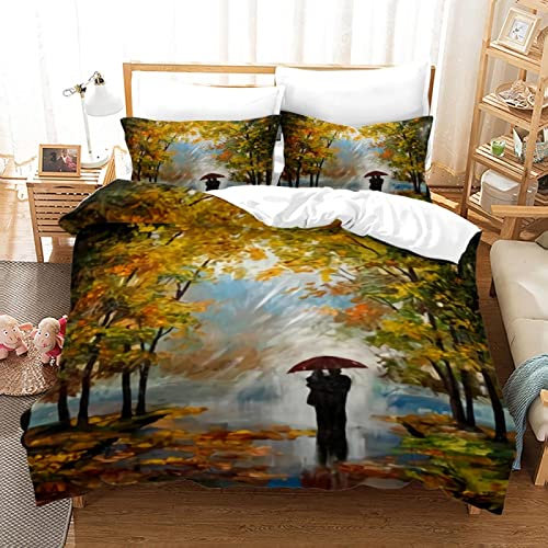 LANJIL Liebhaber-Stil Bettwäsche Anti Hausstaubmilbe Polyester Baumwolle Bettwäsche-Sets 3Tlg Mit Verstecktem Reißverschluss Anti Schwitz Bettwäsche 155 × 220 cm Mit 2 Stück Kissenbezug (80X80 cm)