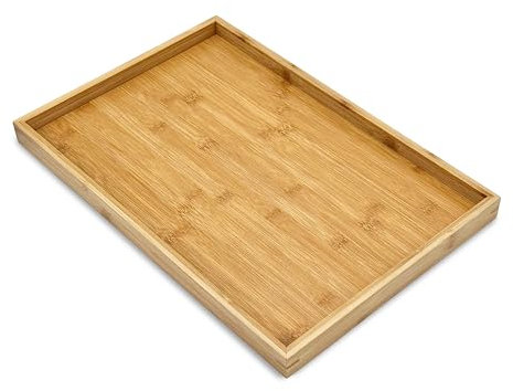 Bam & Boo Plateau de service rectangulaire moderne en bambou naturel (bambou, 45,1 x 30 x 3 cm) pour nourriture, boissons, décoration, coiffeuse dans la maison, cuisine, salle de bain, table basse