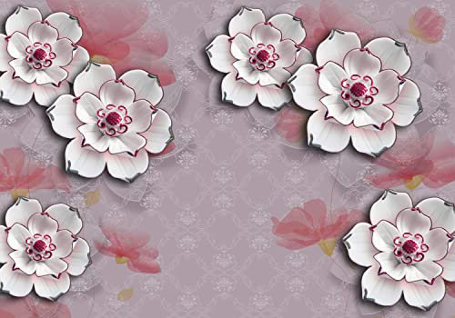 wandmotiv24 Fototapete weiße Blüten Ornamente, 200 x 140cm - selbstklebende Vliestapete 150g, Wanddeko, Wandbild, Wandtapete, Blumen rosa Pflanzen M6286