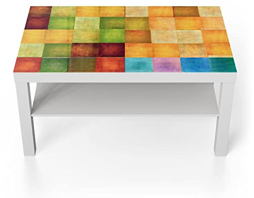DEQORI Glastisch | weiß groß 90x50 cm | Motiv Bunte Farbquadrate | ausgefallener Beistelltisch aus Glas | Hochglanz Couchtisch fürs Wohnzimmer | moderner Couch Tisch mit Design
