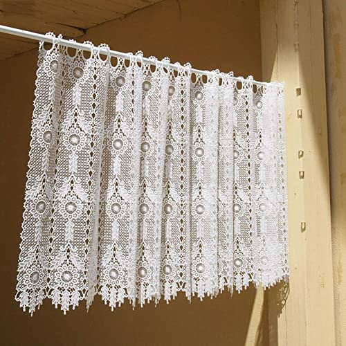 Shabby Chic Spitze Vorhang Scheibengardinen, Schöne Schiere Kurze Hälfte Vorhang für Mädchen Schlafzimmer, Vintage Chic Home Decor, Weiß (Size : W150xH90cm/W59xH35inch)