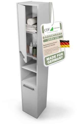 CDF Hochschrank schmal HOCH-Schrank Badschrank 30cm Breit Badezimmerschrank | Nischenschrank Badmöbel für Kosmetik Handtücher Badezimmer Bad WC Toilette Flur Stehend Weiß 30x30x170