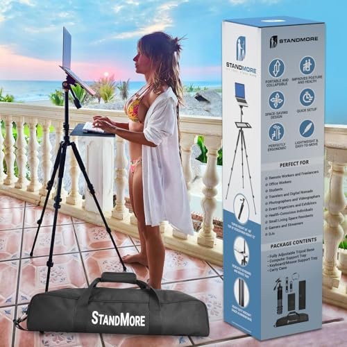 Portable Standing Desk with Keyboard Tray - Ergonomic, Height Adjustable Table with Carrying Bag for Indoor and Outdoor Use. Lightweight Design to Work Anywhere, Stay Healthy, and Stand More