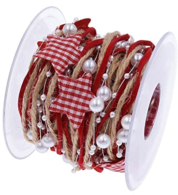 Bekecidi 1 Rolle 5m Weihnachtsbaum Perlenkette, Perlenband Weihnachten Künstliche Perlen Girlande, Perlenschnur Weihnachten für Weihnachtsbaum, Hochzeit, Weihnachtsdeko
