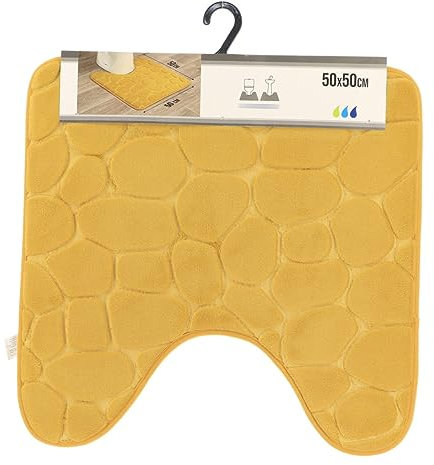 LiKeKa® WC-Vorleger mit Ausschnitt, Weicher Badezimmerteppich rutschfest& Maschinenwaschbar, Badteppich mit Memory Foam&Mikrofaser aus Polyester, Badvorleger 50x50 cm für die Toilette (Mustard)