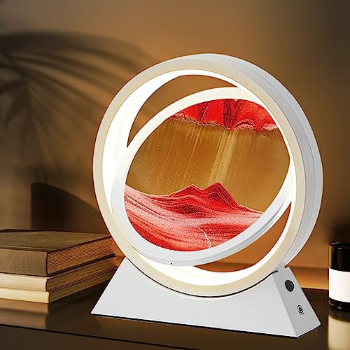 Ulikey Cadre Sable Mouvant, 3D Sablier Decoratif avec Veilleuse LED, Image de Sable Dynamique Peinture de Sable Qui Coule, Cadre Sablier Led en Verre Rond pour Adultes la Décoration (blanc jaune)