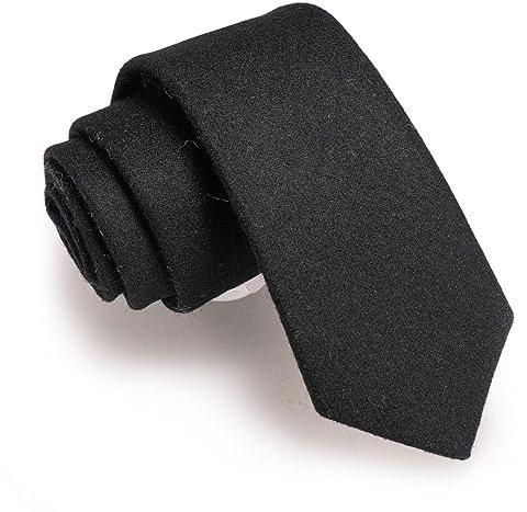 JEMYGINS Herren Schmale Krawatte aus Wolle 6CM - Modische Herren Wolle Krawatte in Schmalem Design mit klassischem Stil,Schwarz