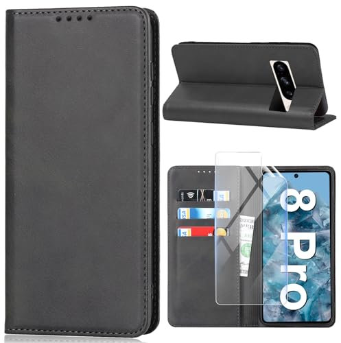 Handyhülle für Google Pixel 8 Pro Hülle, Schutzhülle Pixel 8 Pro 5G PU Lederhülle Wallet Kartenfach Standfunktion Stoßfest Klapphülle für Google 8 Pro 2023 Flip Case Cover (Schwarz)