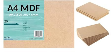 ASENME MDF Bois pour peindre, planche de bois pour dessiner, gravure laser, format A4, 29,7x21x4mm – 20 unités (29.7cm*21cm(A4) 20 unités)