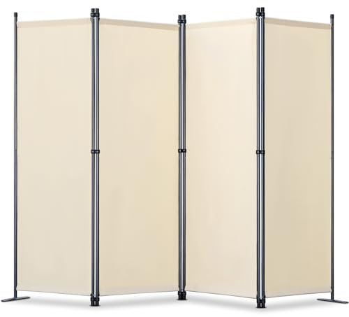YIUHART 224 x 165 cm Paravent 4 Teilig, Raumteiler Klappbar Freistehend Trennwand Faltba Sichtschutz für mehr Privatsphäre und Flexibilität Beige