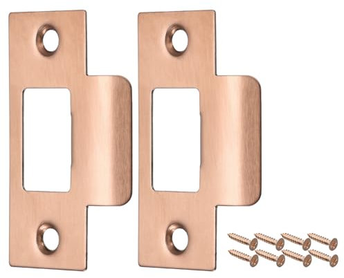 sourcing map Door Strike Plate, 2Pcs 70mm x 40.3mm 304 Stainless Steel Latch Deadbolt Strike Plate for Door Frame Door Jamb, Rose Gold
