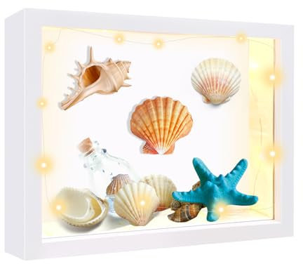 MeYuxg 3D Bilderrahmen zum Befüllen, 5cm Tiefer Rahmen Personalisiert, mit 1m LED-Lichterkette, 4 Stück Weißem Karton und Foto-Holzklammer, für Hochzeit Taufen Geburtstag (Weiß)