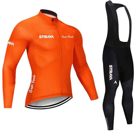 Bestgift Cycling Jerseys Long Sleeve Team Long Sleeve Set Bib Long Pants Orange 2XL