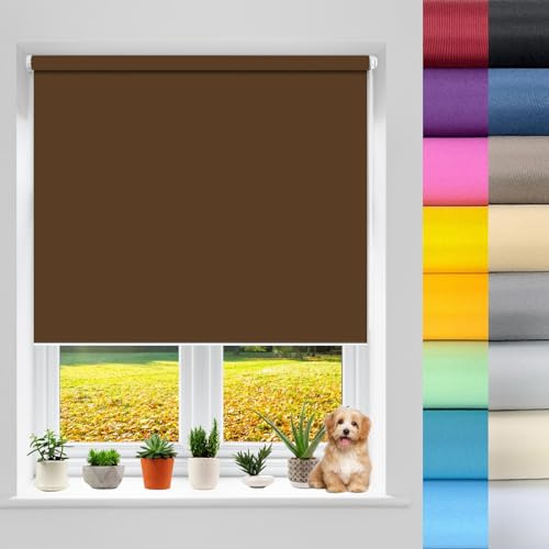 Plissee ohne Bohren 85 x 60 cm Fensterrollo Klemmrollo, Lichtundurchlässig Fensterrollo Sonnenschutz Blickdicht Sichtschutz für innen Wandmontage, Braun