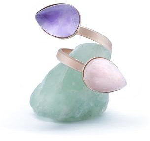 Bague en Argent et Or Rose avec Amethyste et Quartz Rose - Bijou Élégant pour Femme - Bague avec Pierre Veritable en Larme - Cadeau pour Femme - Bague Or Rose 18k avec Pierres Naturelles