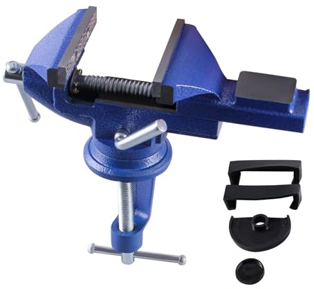 CNCYEAH Tornillo de banco giratorio de 360°, tornillo de banco ajustable con yunque y eje, mordaza de 70 mm de ancho para banco de trabajo de carpintería taladrado y corte