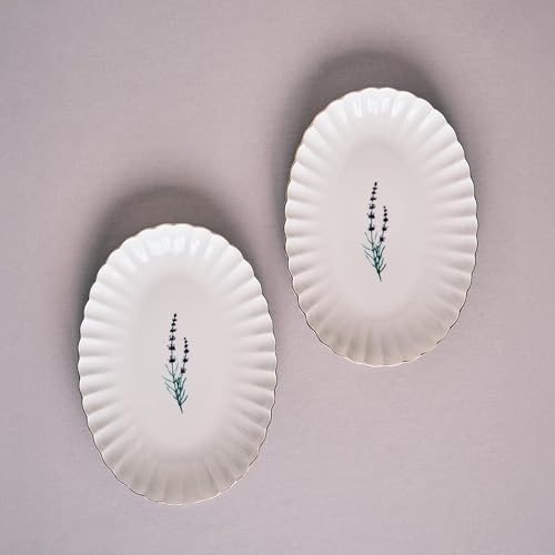 Kütahya Porselen Porzellan Elegantes Geschirrset | Tafelservice | Bootsteller | Hochwertiges Serviceset (Blumenmuster, 28 cm Bootsteller (2x)
