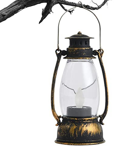 Vintage LED Lantern - Flickering Flame Hanging Lantern Camping Lantern | Battery Operated Outdoor Lanterns, Hanging Lantern, Copper Wire String Light Lantern