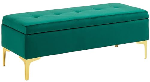 HOMCOM Sitzbank mit Stauraum, Polsterbank mit Samtoptik, Metallbeine, Bettbank für Wohnzimmer, Schlafzimmer, Flur, 120 x 44 x 44,5 cm, Grün