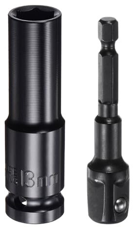sourcing map 1/2 Drive 13mm 6-Point Deep Sockets 3 Length with 1/2 to 1/4 Hex Shank Adapters Phosphate Coated, CR-V Steel Socket Adapter Accessory Set Kit for Hex Bolts Nuts