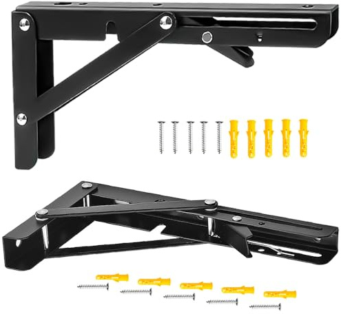 Hocansen Klappkonsole Klappwinkel Wandregal Halterungen(250mm/Black) | Schwerlast Klappkonsole, Klappregalhalterungen,Wandregal Regalunterstützung Klammer für DIY Halterung,Haus Küche Klapptisch
